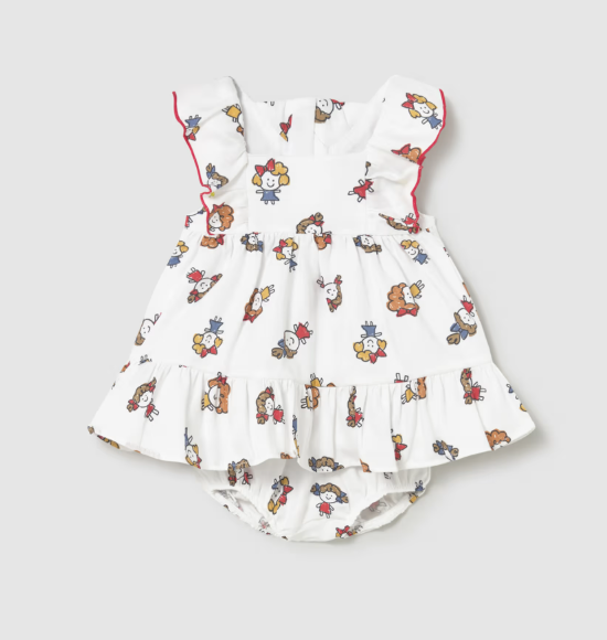 Mayoral Girl Print Dress & Nappy Cover Set Style 1812 - White